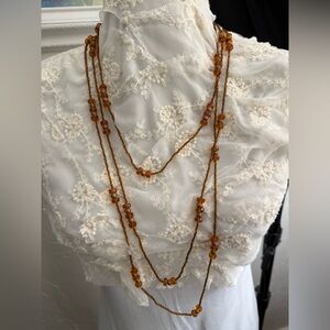 Vintage Amber Glass Beaded 47 Inch Bronze Necklace